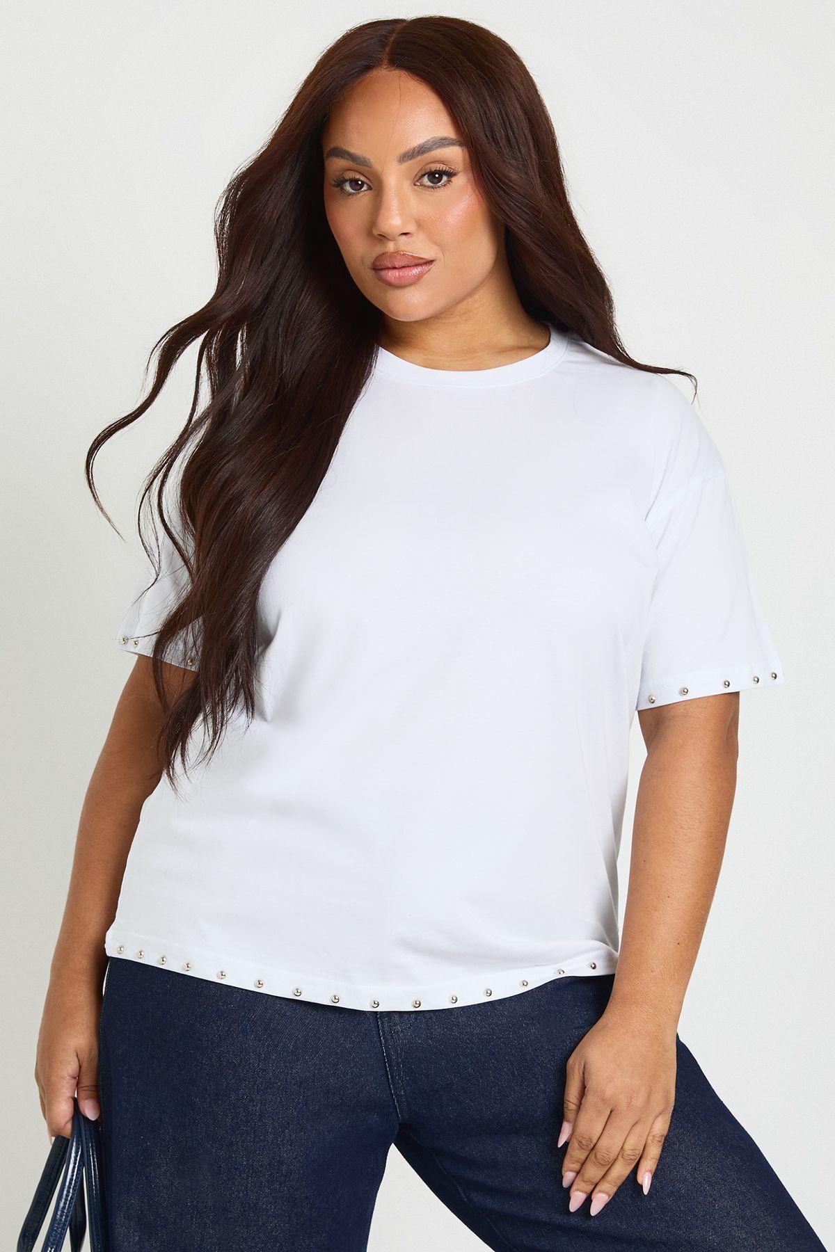 Plus Stud Detail Oversized T-shirt by BOOHOO