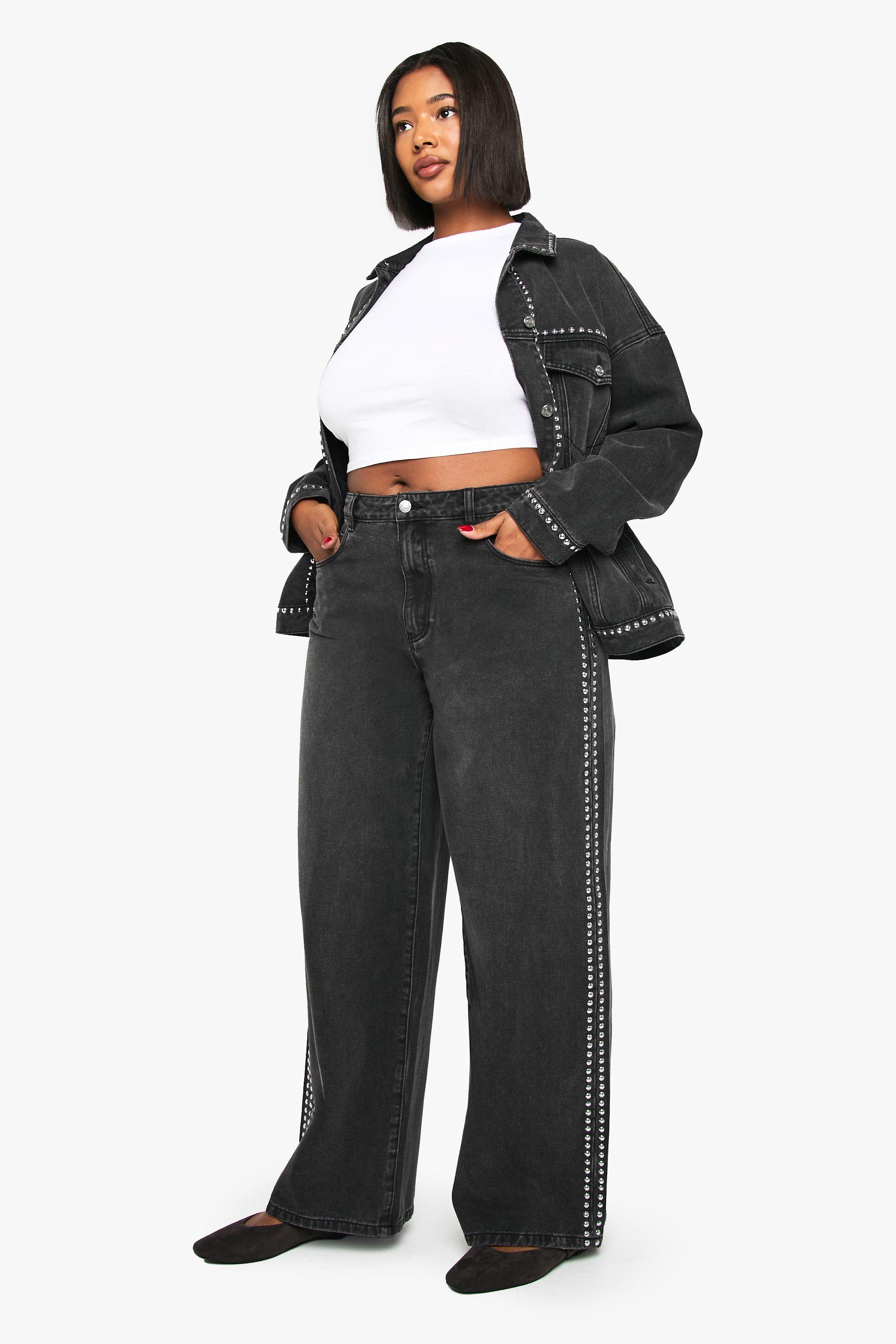Plus Studded Wide Leg Jean by BOOHOO Plus Studded Wide Leg Jean by BOOHOO