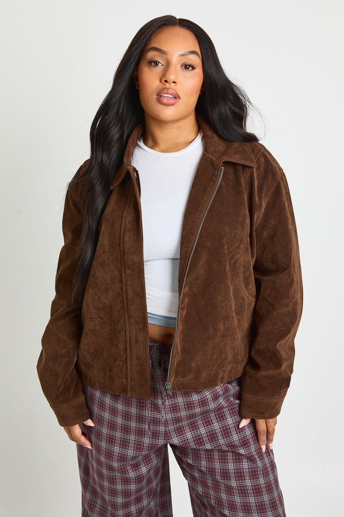 Plus Suede Button Down Jacket by BOOHOO