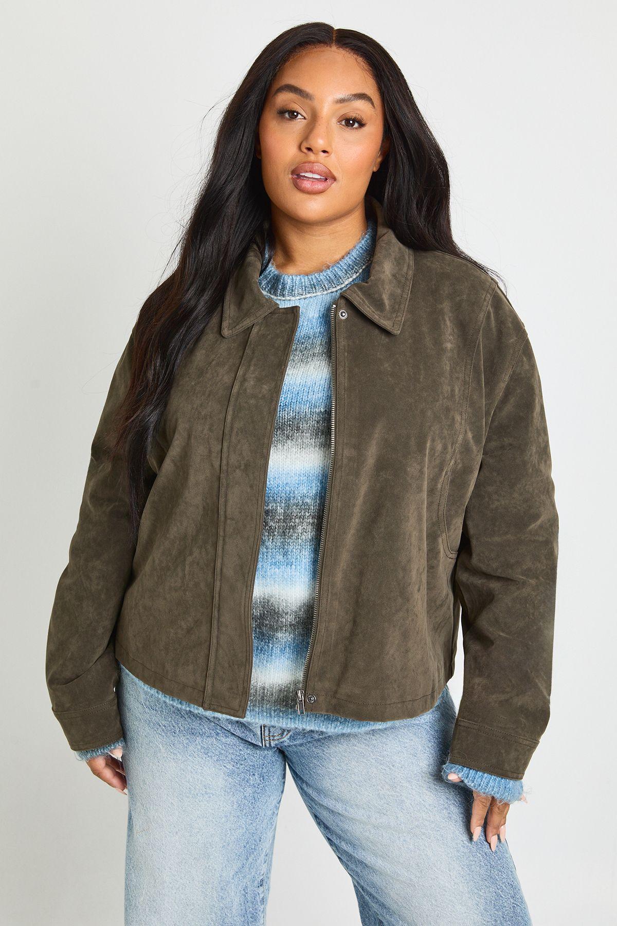 Plus Suede Collared Jacket by BOOHOO