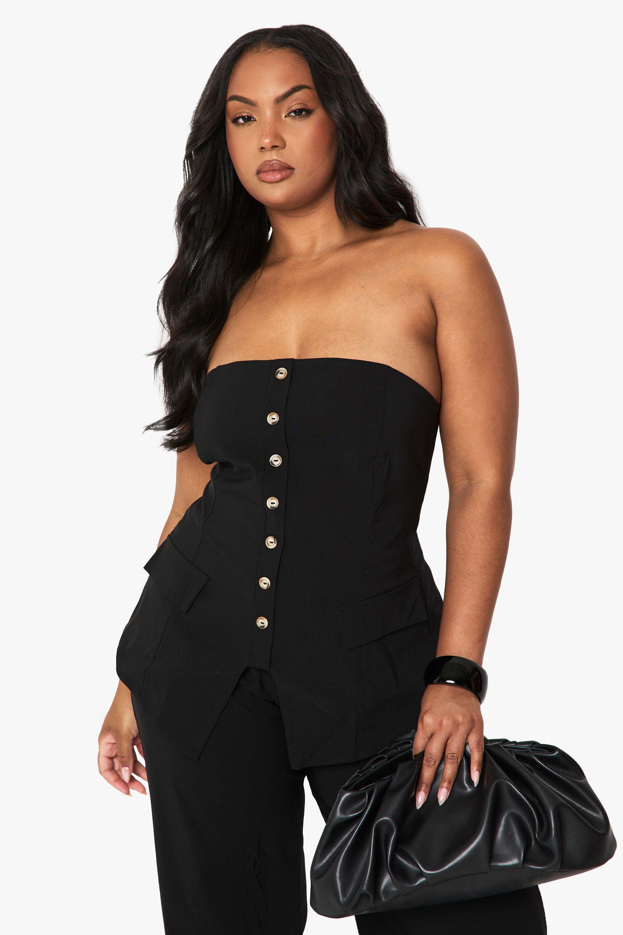 Plus Super Stretch Bandeau Longline Waistcoat & Wide Leg Trousers by BOOHOO