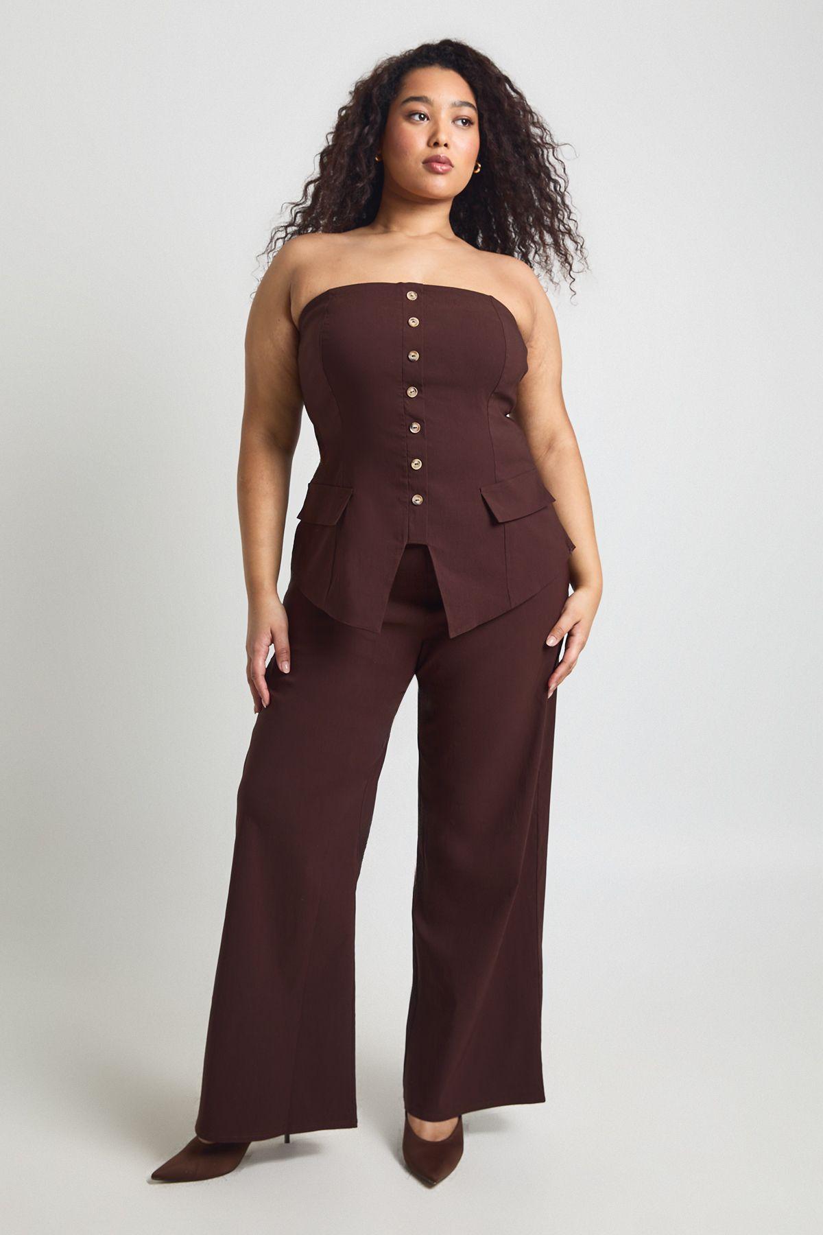 Plus Super Stretch Bandeau Longline Waistcoat & Wide Leg Trousers by BOOHOO