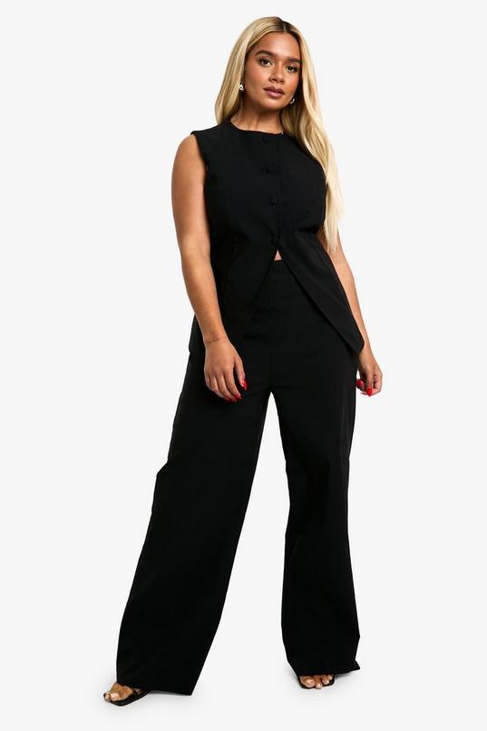Plus Super Stretch Longline Waistcoat & Straight Leg Trousers by BOOHOO