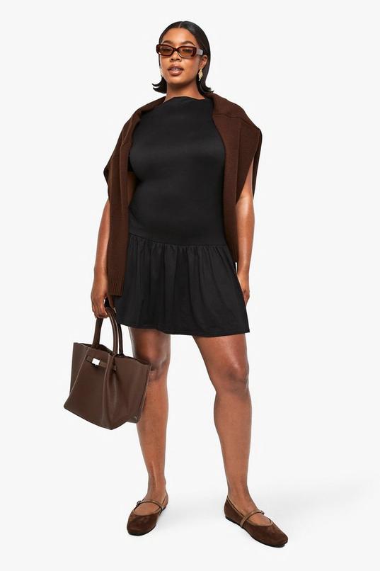 Plus Supersoft High Neck Drop Hem Skater Dress by BOOHOO Plus Supersoft High Neck Drop Hem Skater Dress by BOOHOO