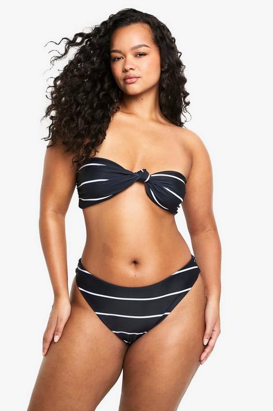 Plus Swimwear Essentials High Waist Stripe Brief by BOOHOO