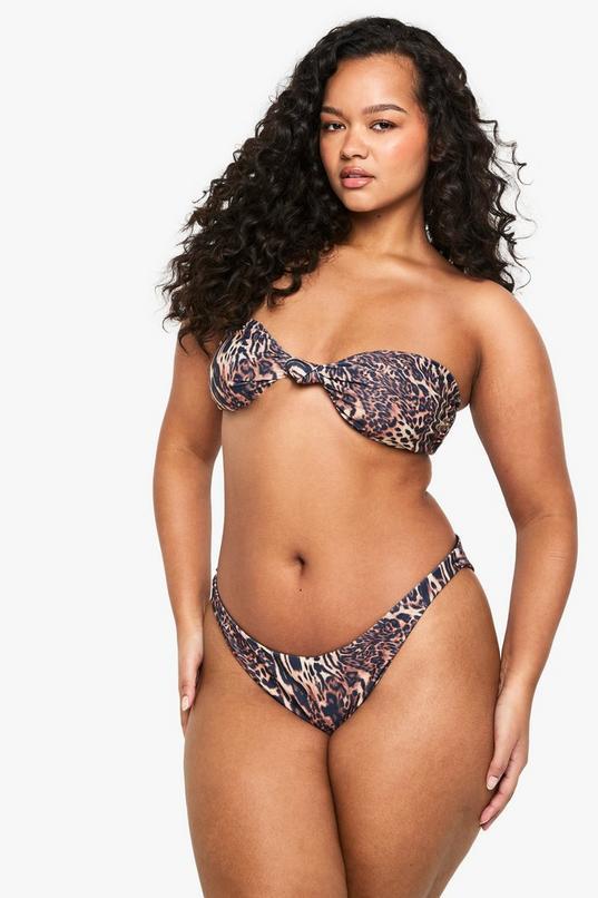Plus Swimwear Essentials Leopard Bandeau Bikini Top by BOOHOO