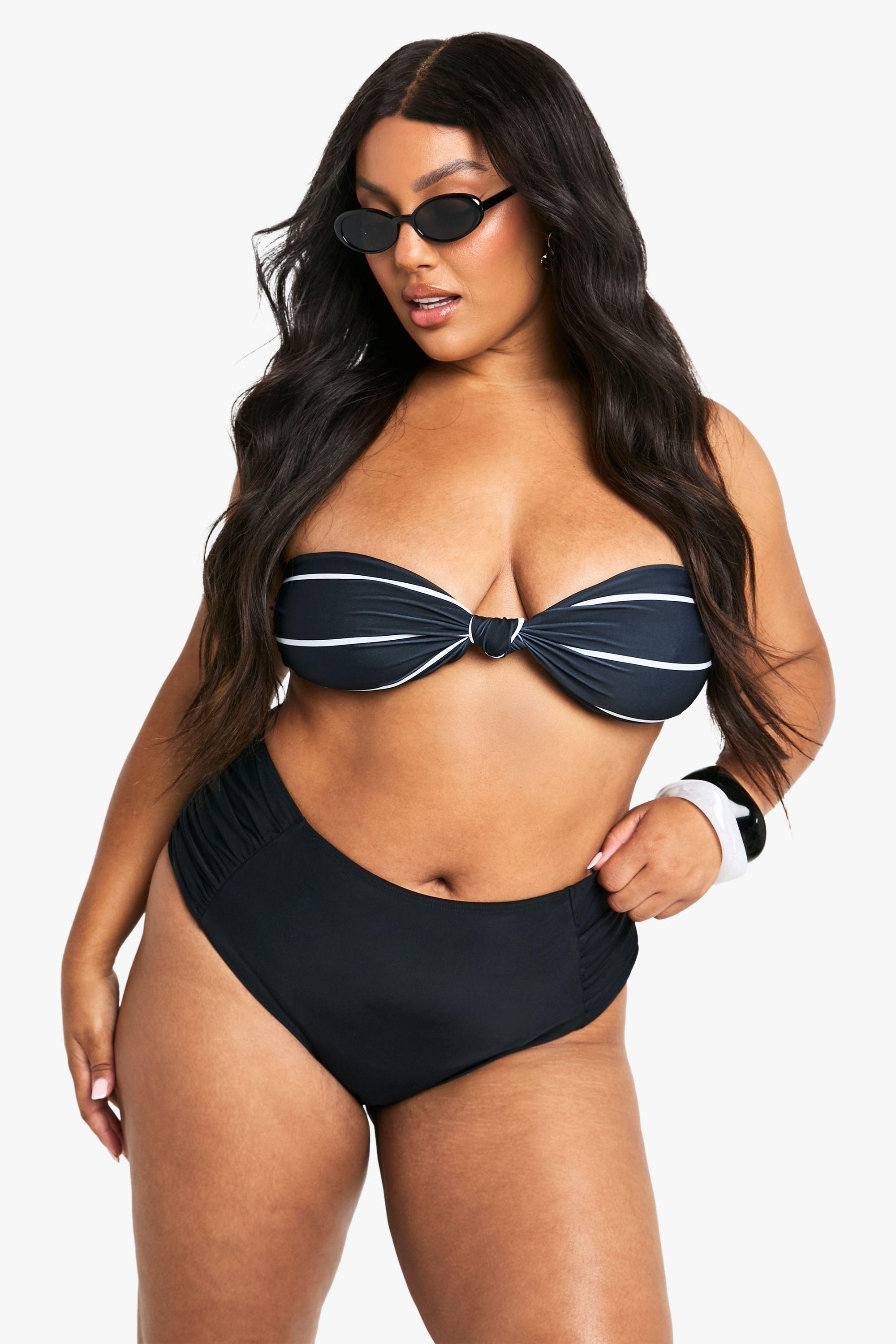 Plus Swimwear Essentials Stripe Bandeau Bikini Top by BOOHOO