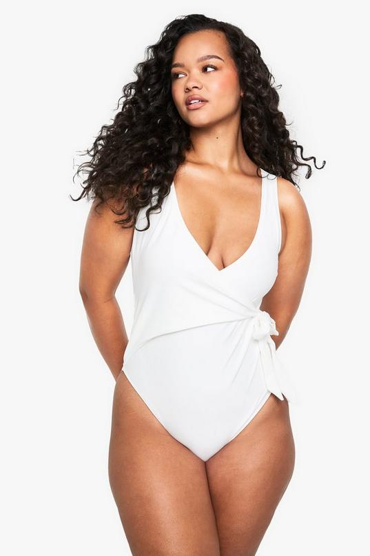Plus Swimwear Essentials Tummy Control Wrap Swimsuit by BOOHOO