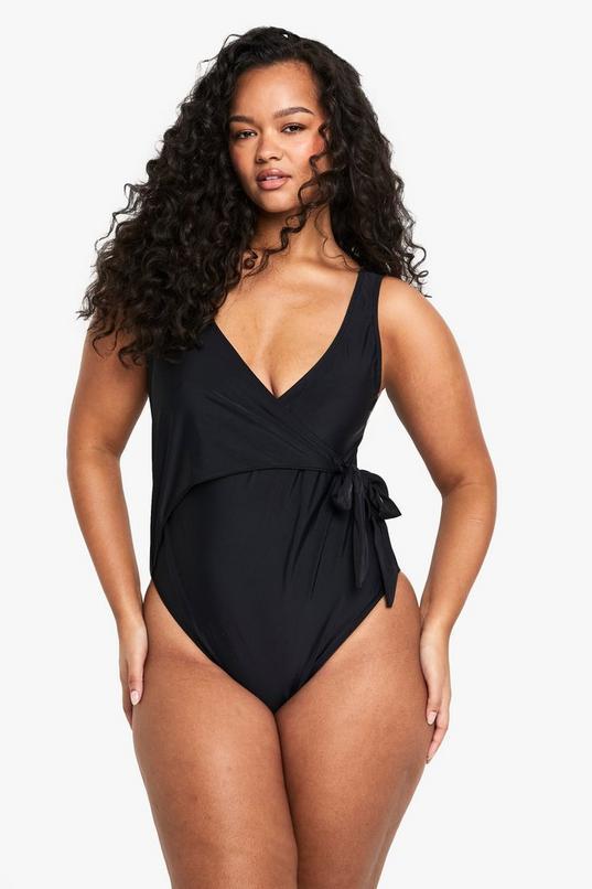 Plus Swimwear Essentials Tummy Control Wrap Swimsuit by BOOHOO