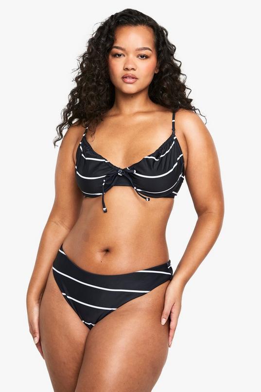 Plus Swimwear Essentials Underwired Stripe Bikini Top by BOOHOO