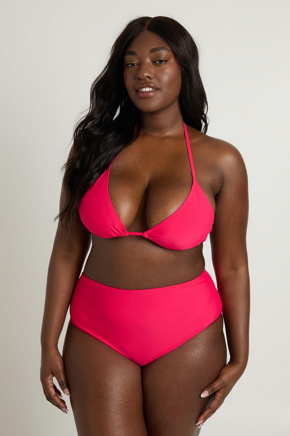 Plus Swimwear Triangle Bikini Top & High Waist Bikini Set by BOOHOO