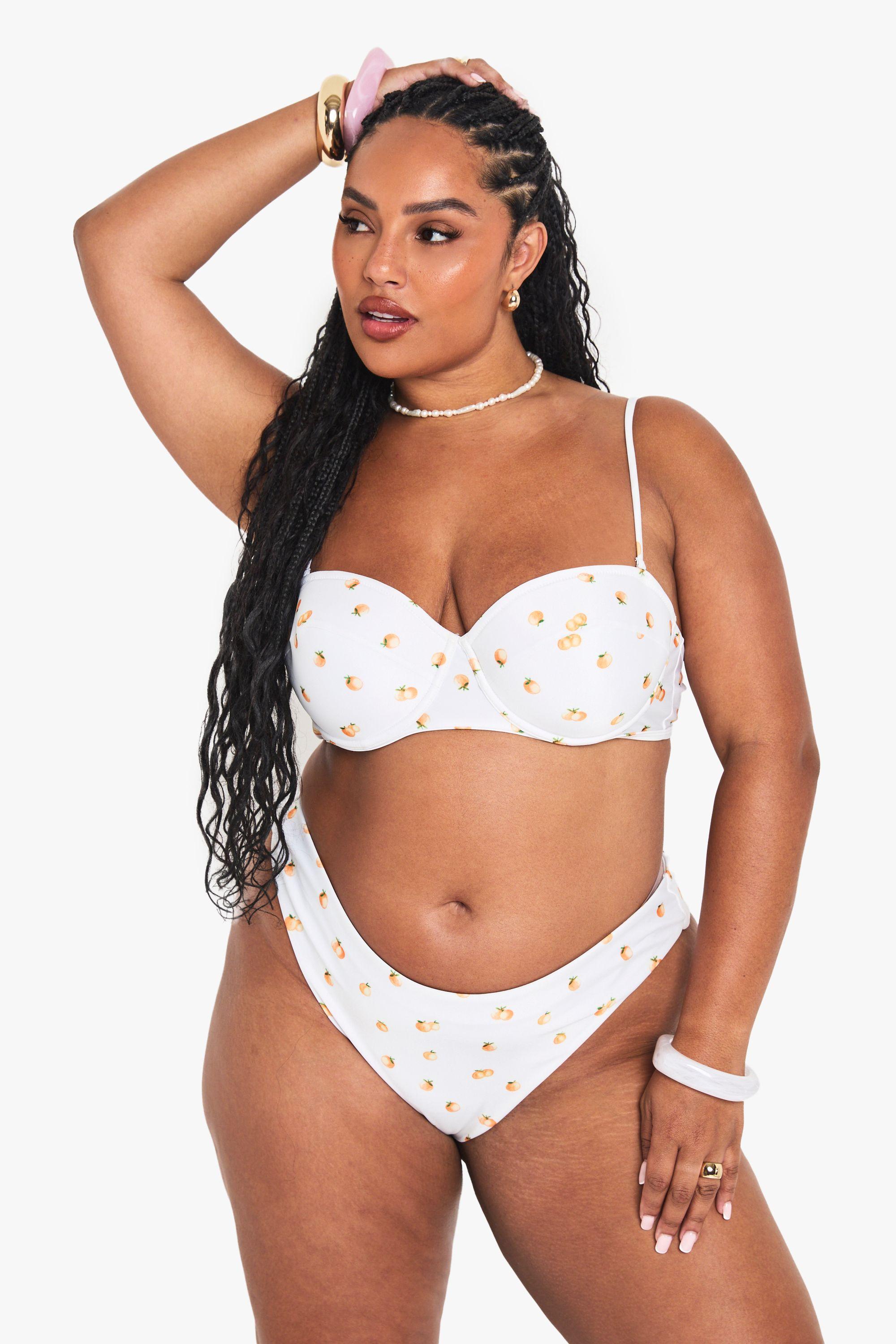Plus TANGERINE PRINT PADDED BALCONY BIKINI TOP by BOOHOO