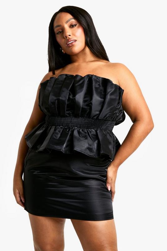 Plus Taffeta Puffball Peplum Top by BOOHOO