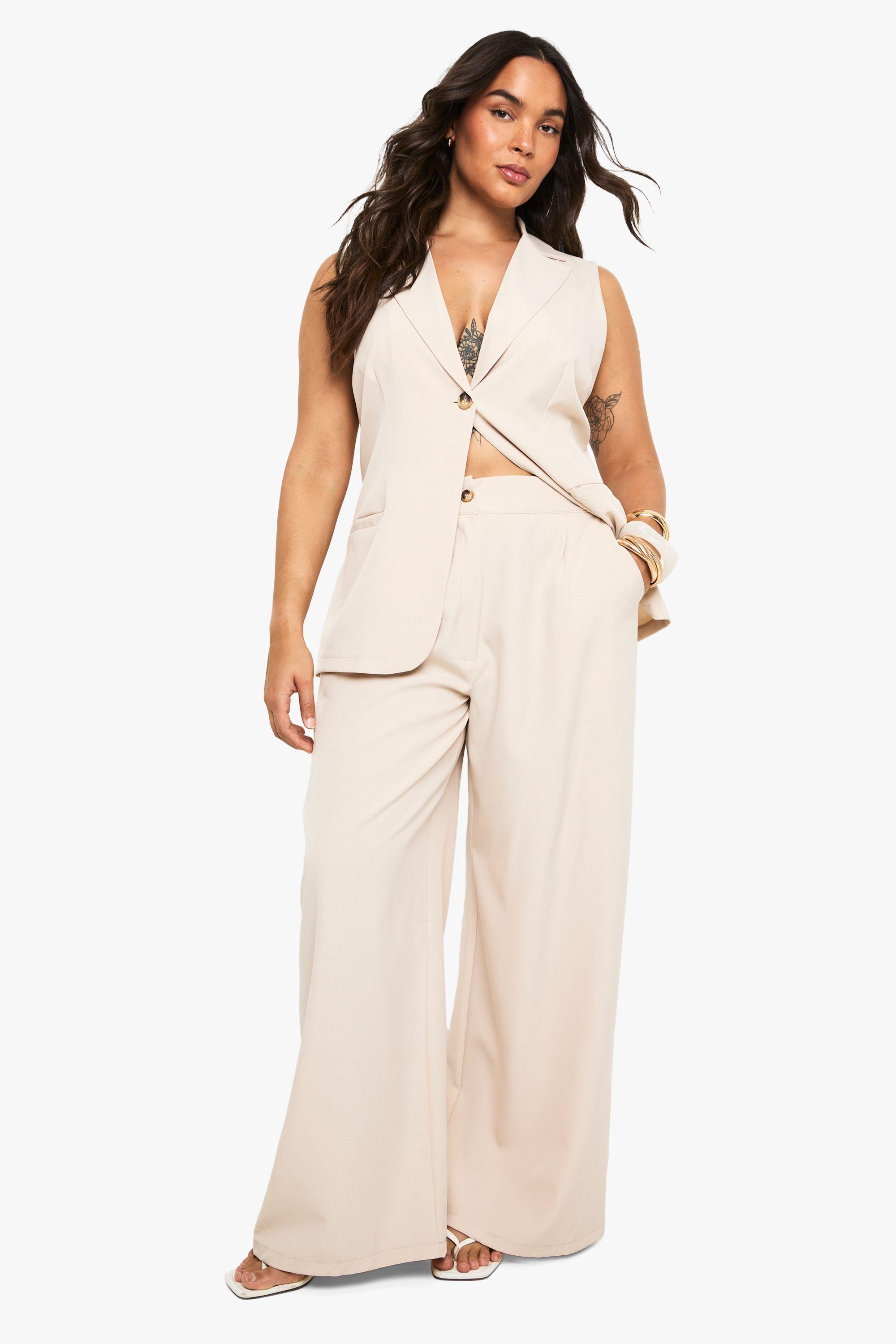 Plus Tailored Elasticated Back Tailored Wide Leg Trouser by BOOHOO