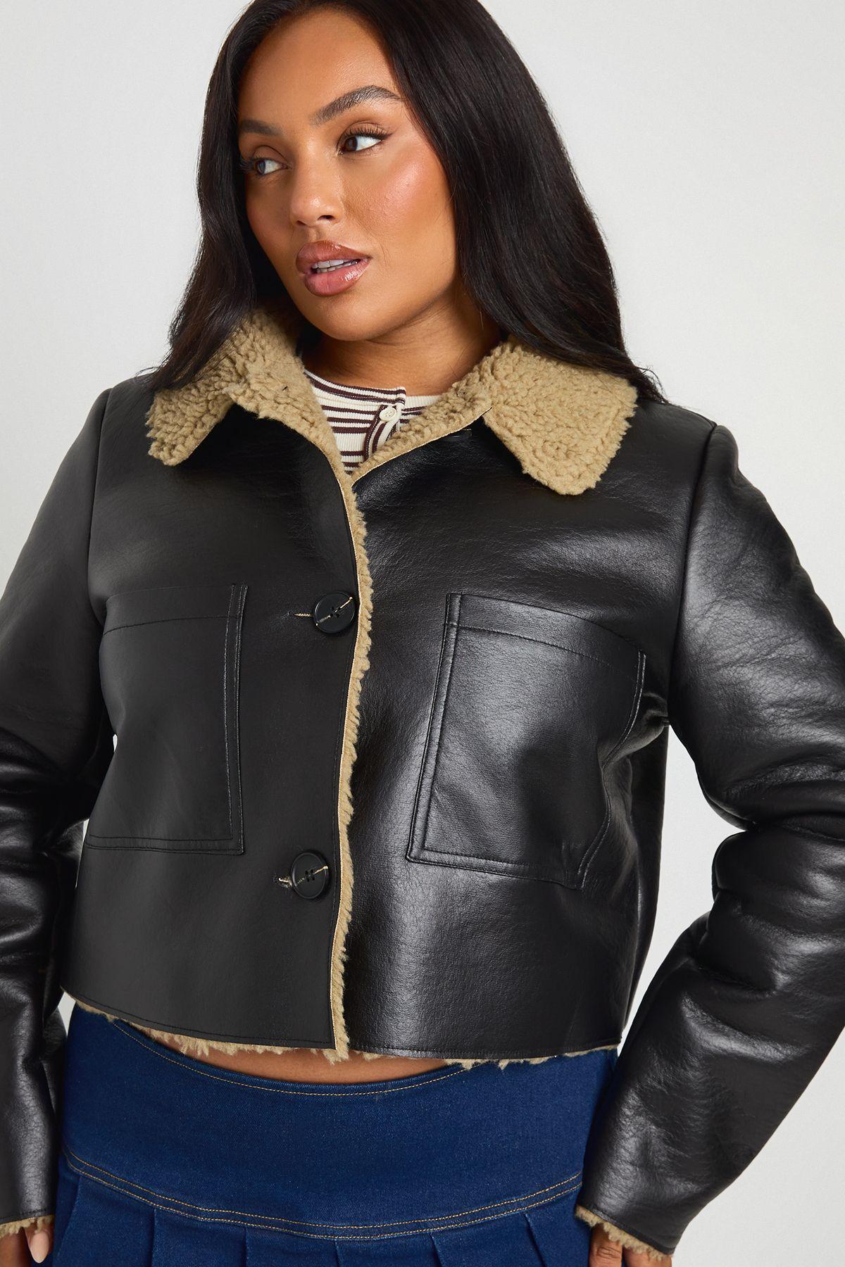 Plus Teddy Trim Detail Jacket by BOOHOO