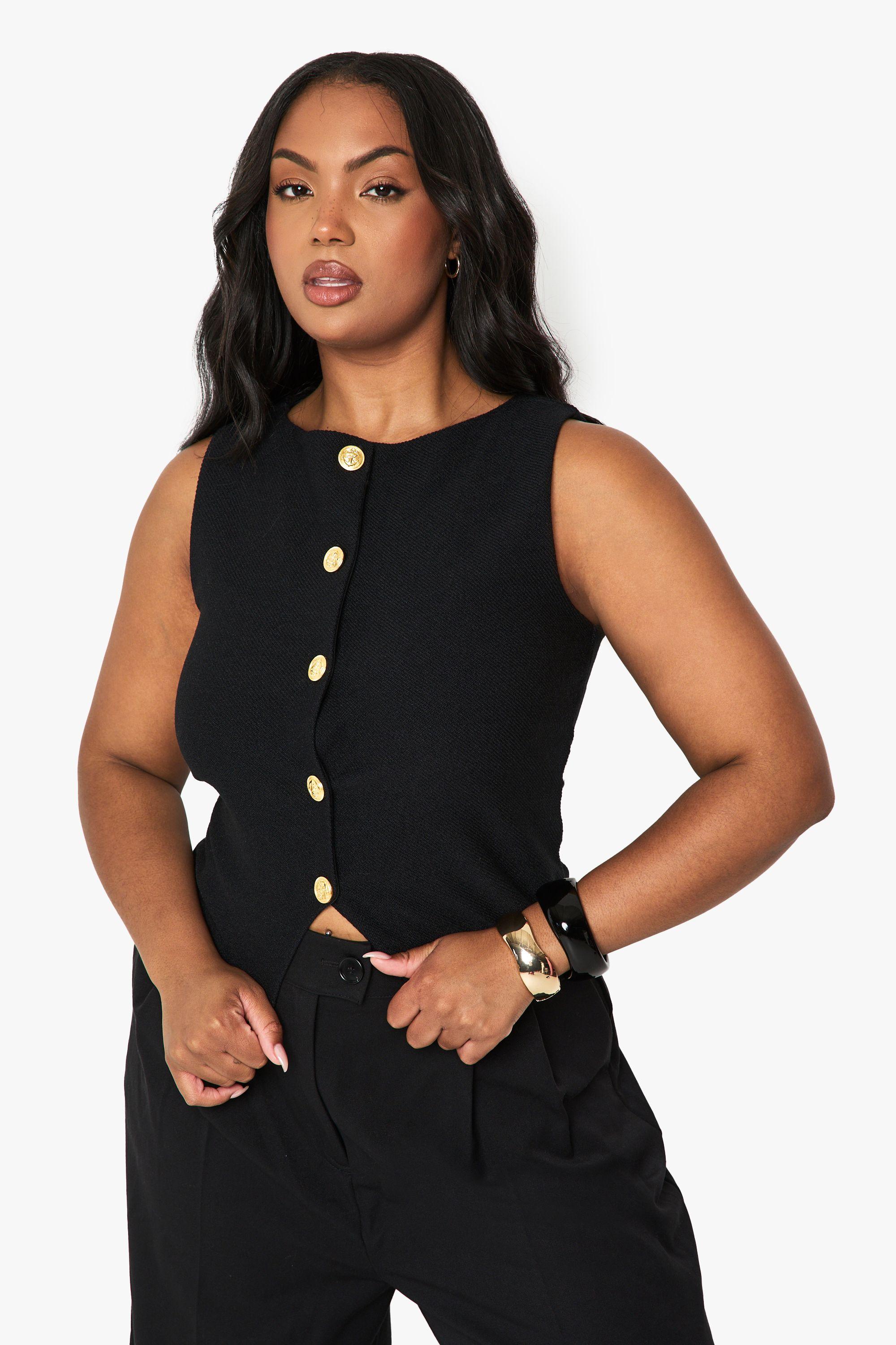 Plus Textured Button Through Waistcoat by BOOHOO
