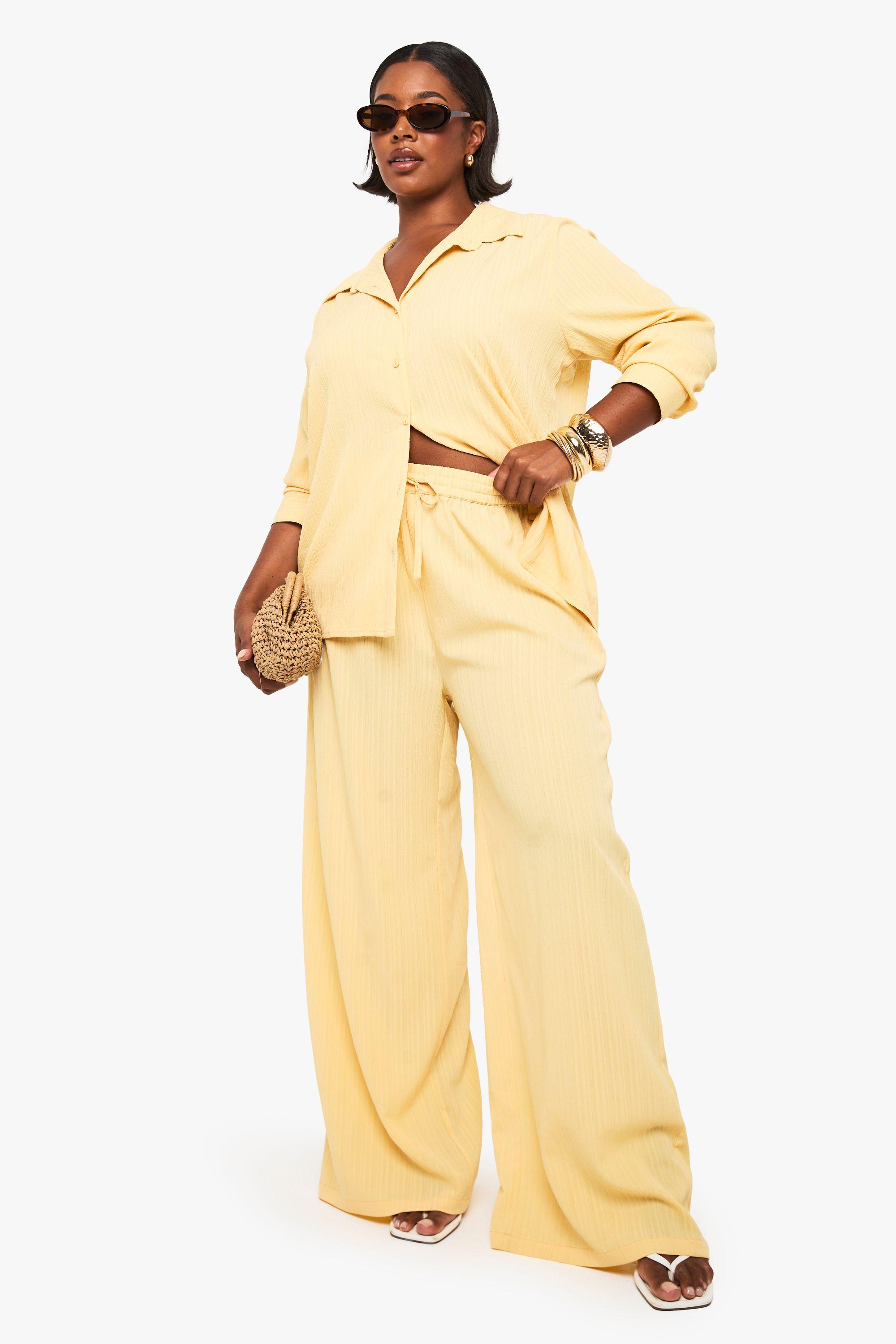 Plus Textured Crinkle Wide Leg Trouser by BOOHOO