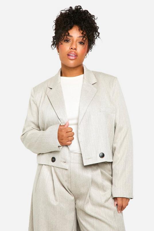 Plus Textured Single Button Cropped Boxy Blazer by BOOHOO