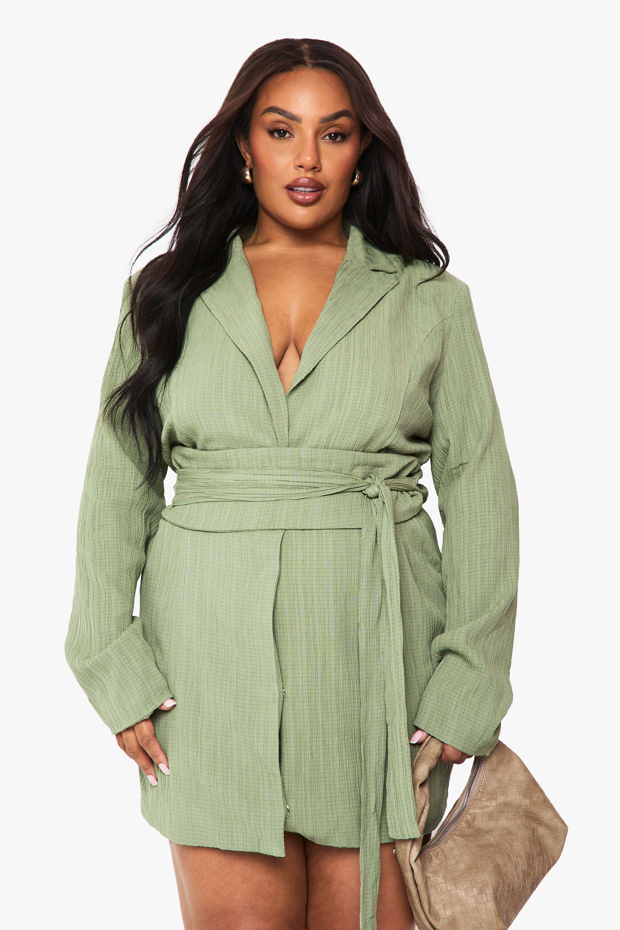 Plus Textured Tailored Belt Detail Blazer dress by BOOHOO