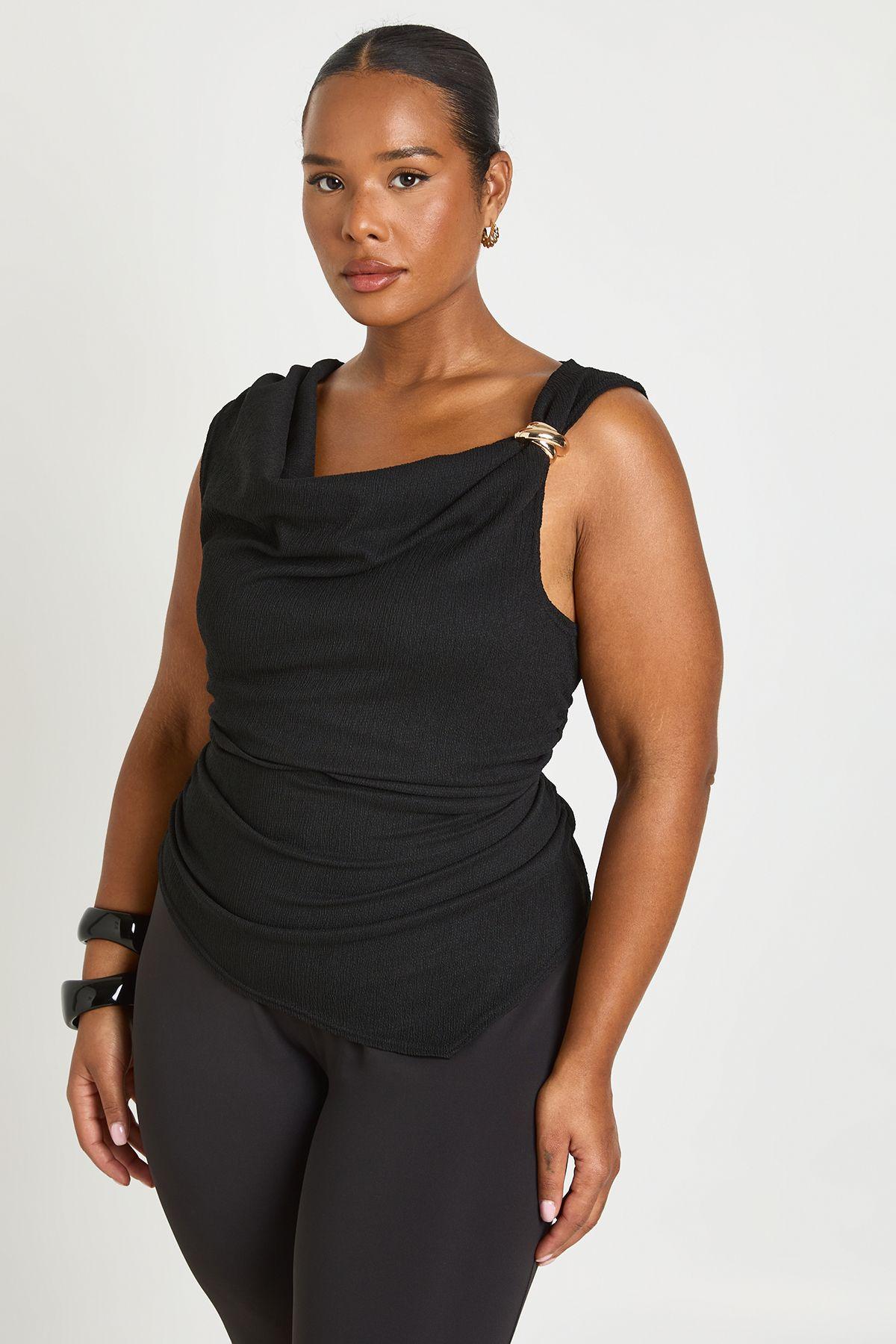 Plus Textured Trim Detail Asymmetric Top by BOOHOO