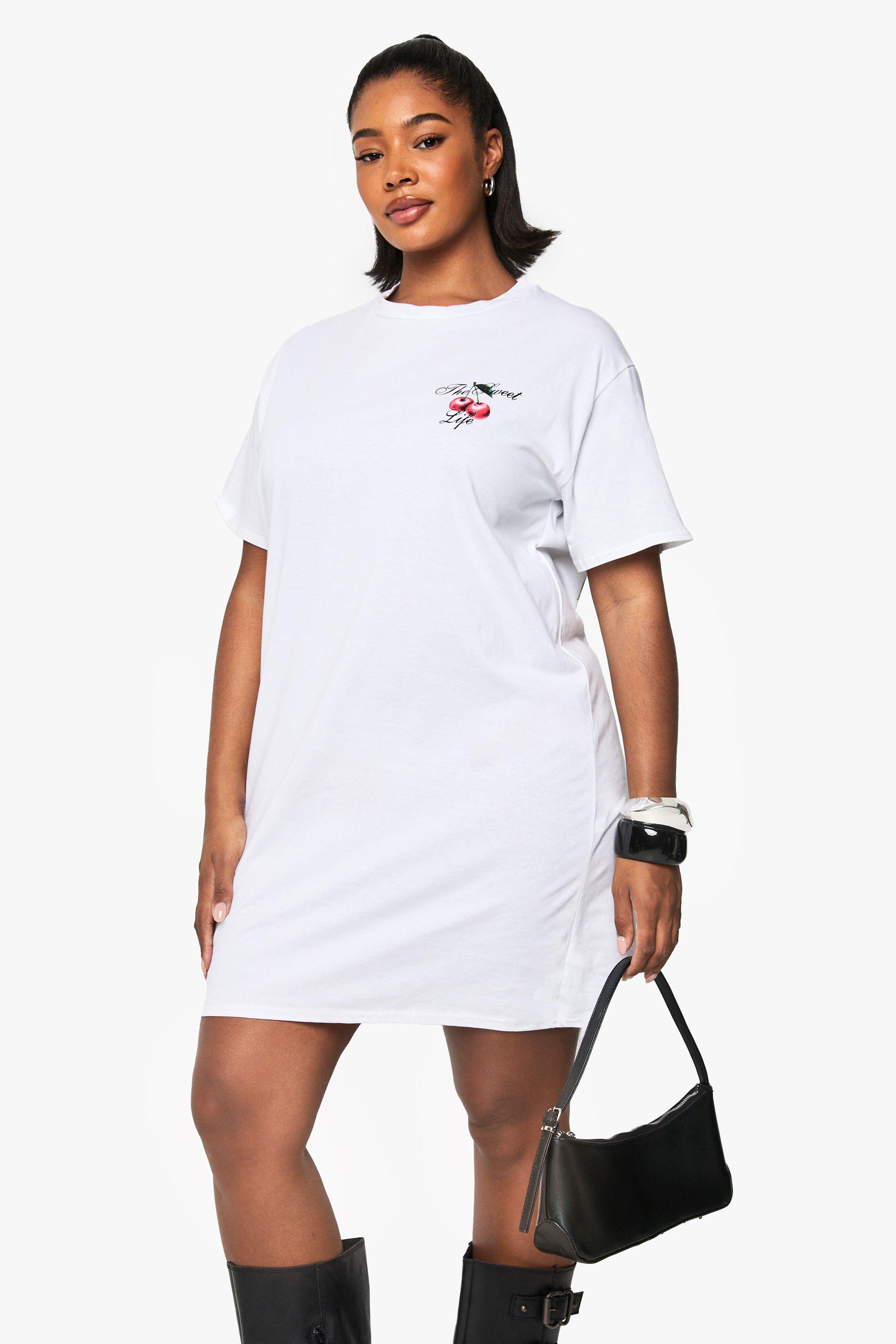 Plus The Sweet Life Cherry Oversized T-Shirt Dress by BOOHOO