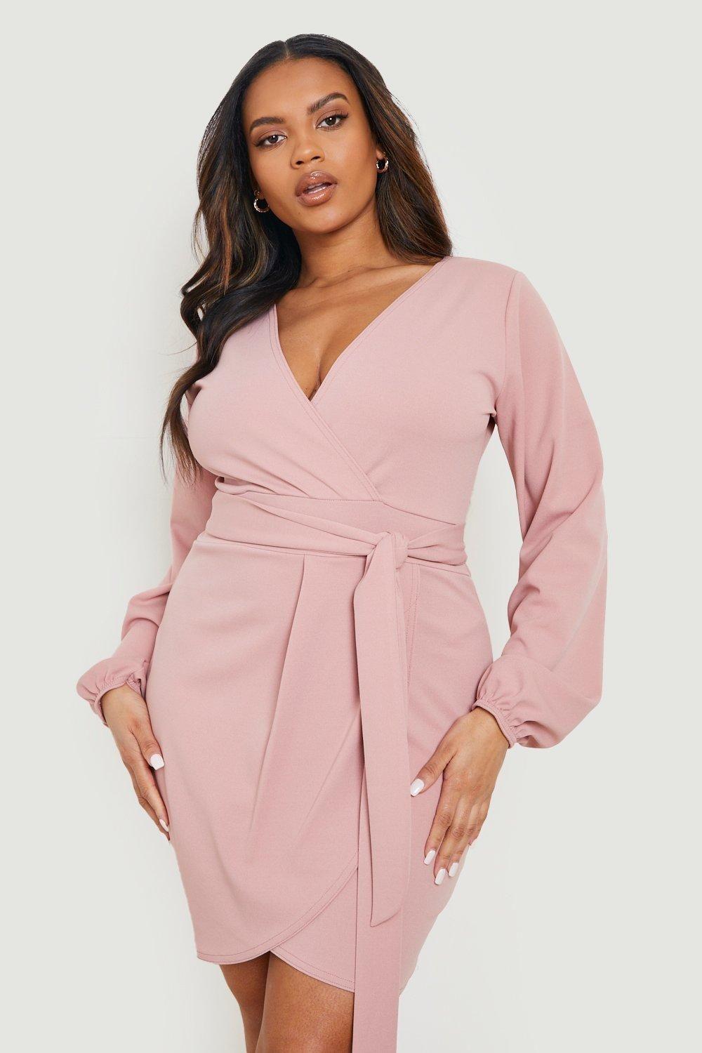 Plus Tie Belt Wrap Dress by BOOHOO