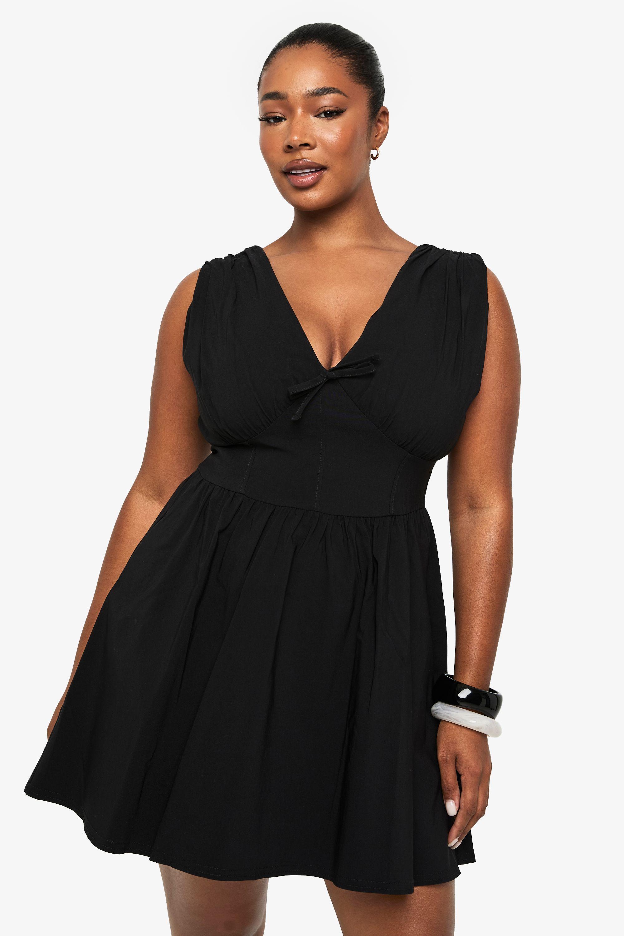 Plus Tie Detail Plunge Corset Skater Dress by BOOHOO