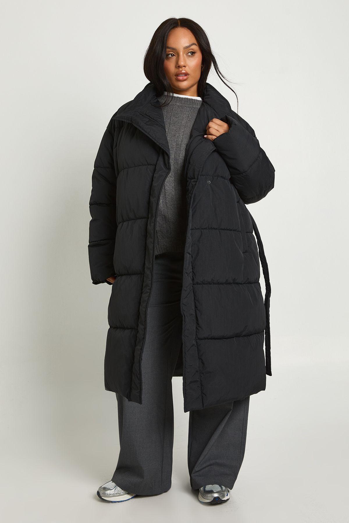 Plus Tie Detail Quilted Puffer Jacket by BOOHOO