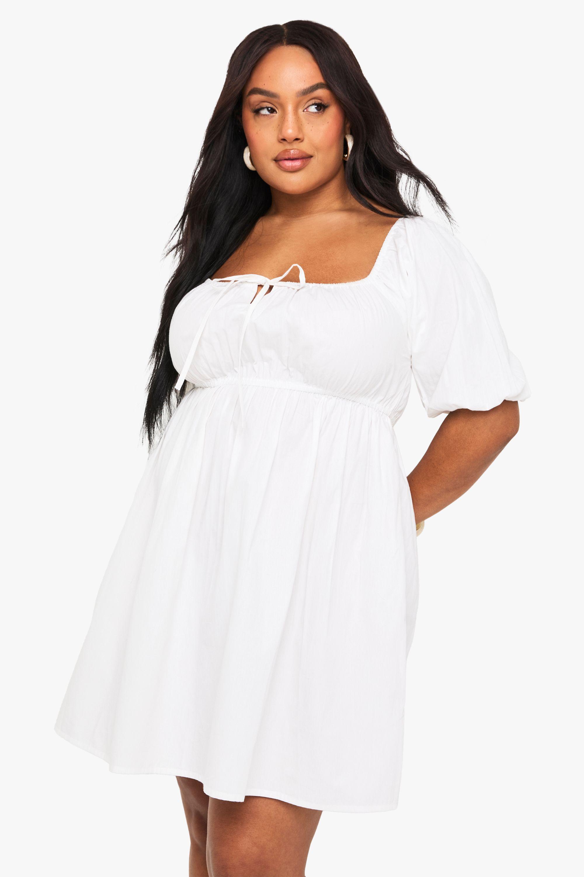 Plus Tie Front Pleated Cotton Skater Dress by BOOHOO