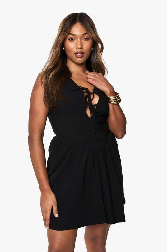 Plus Tie Front Skater Dress by BOOHOO