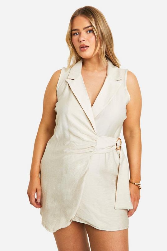 Plus Tie Side Linen Look Blazer Dress by BOOHOO