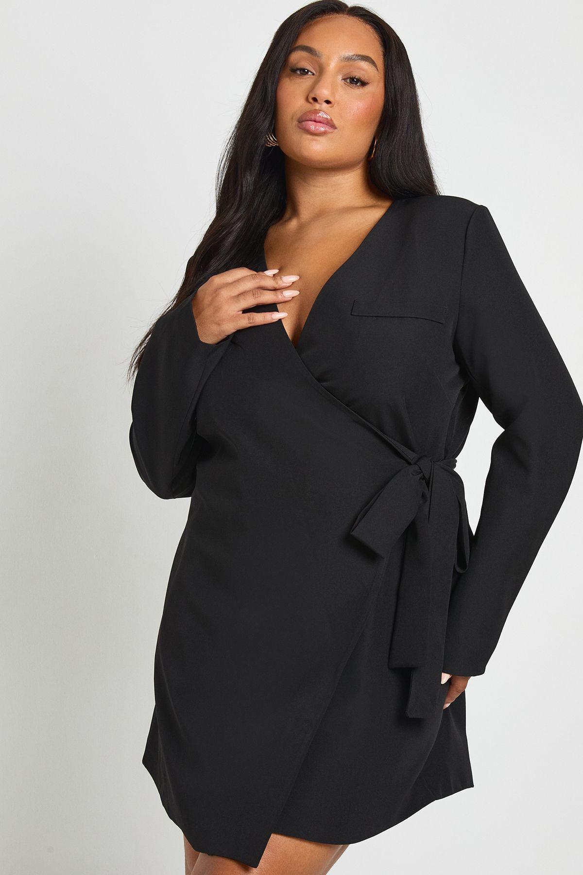 Plus Tie Side Wrap Tailored Dress by BOOHOO