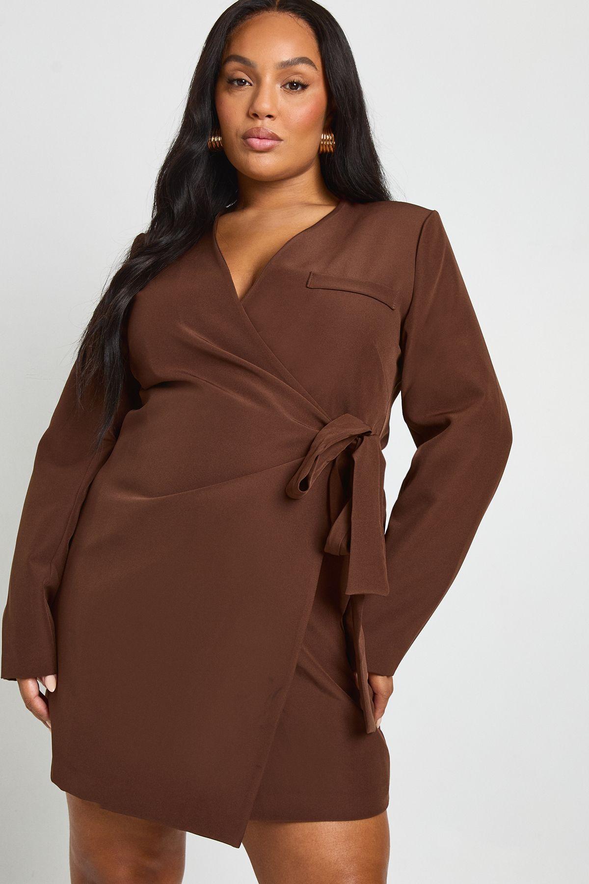 Plus Tie Side Wrap Tailored Dress by BOOHOO