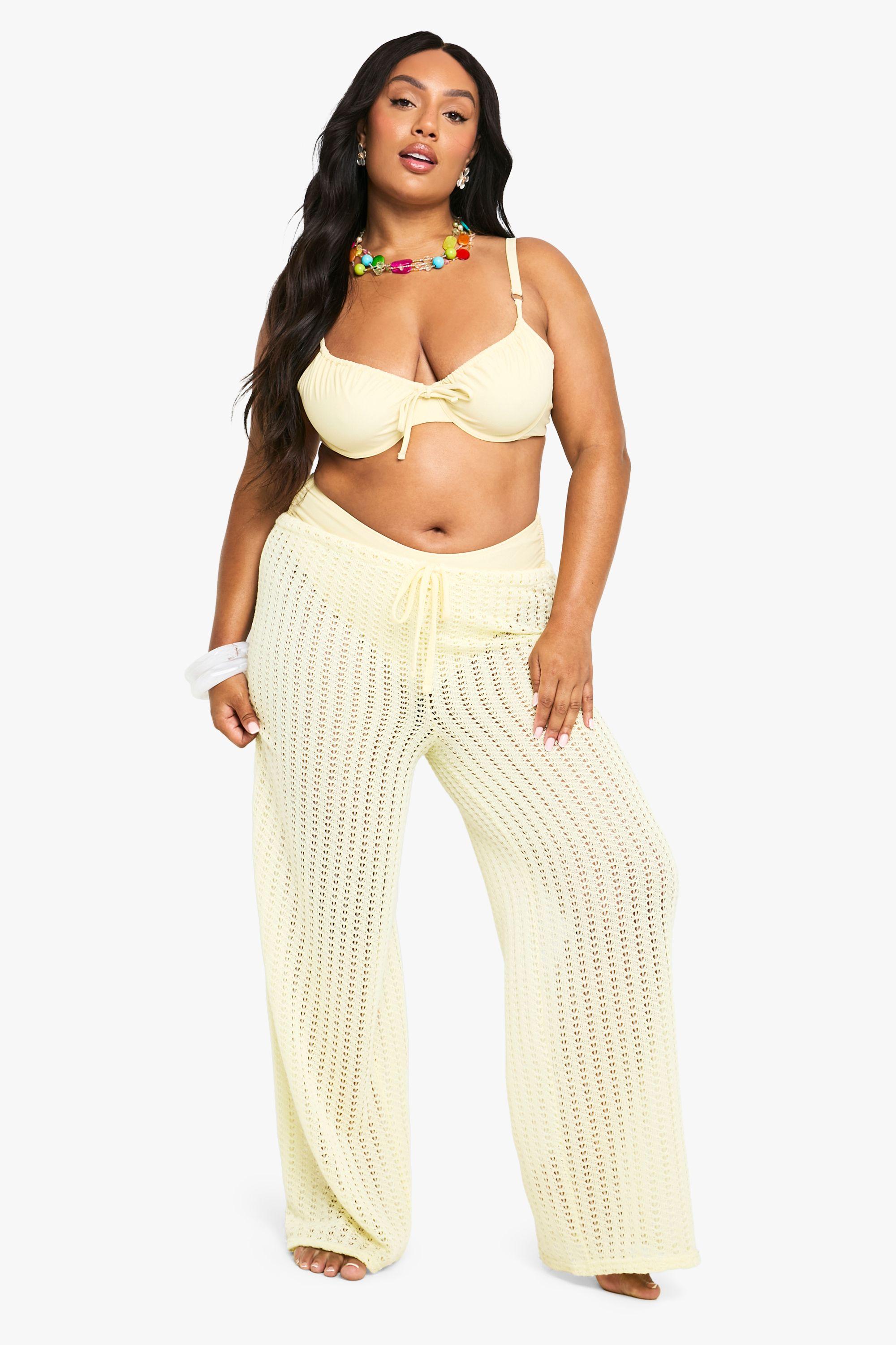 Plus Tie Waist Elasticated Waist Beach Trouser by BOOHOO