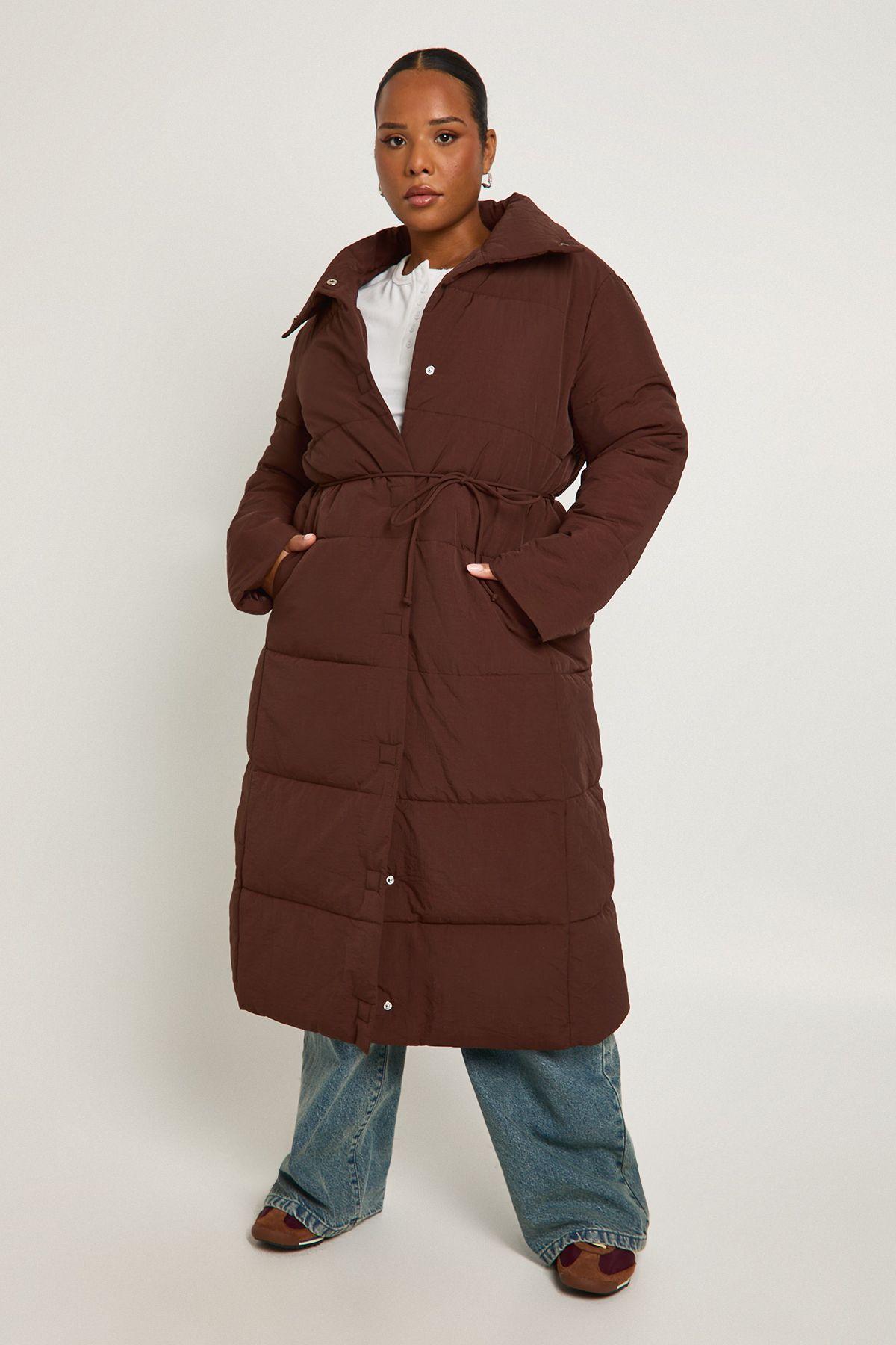 Plus Tie Waist Puffer Coat by BOOHOO