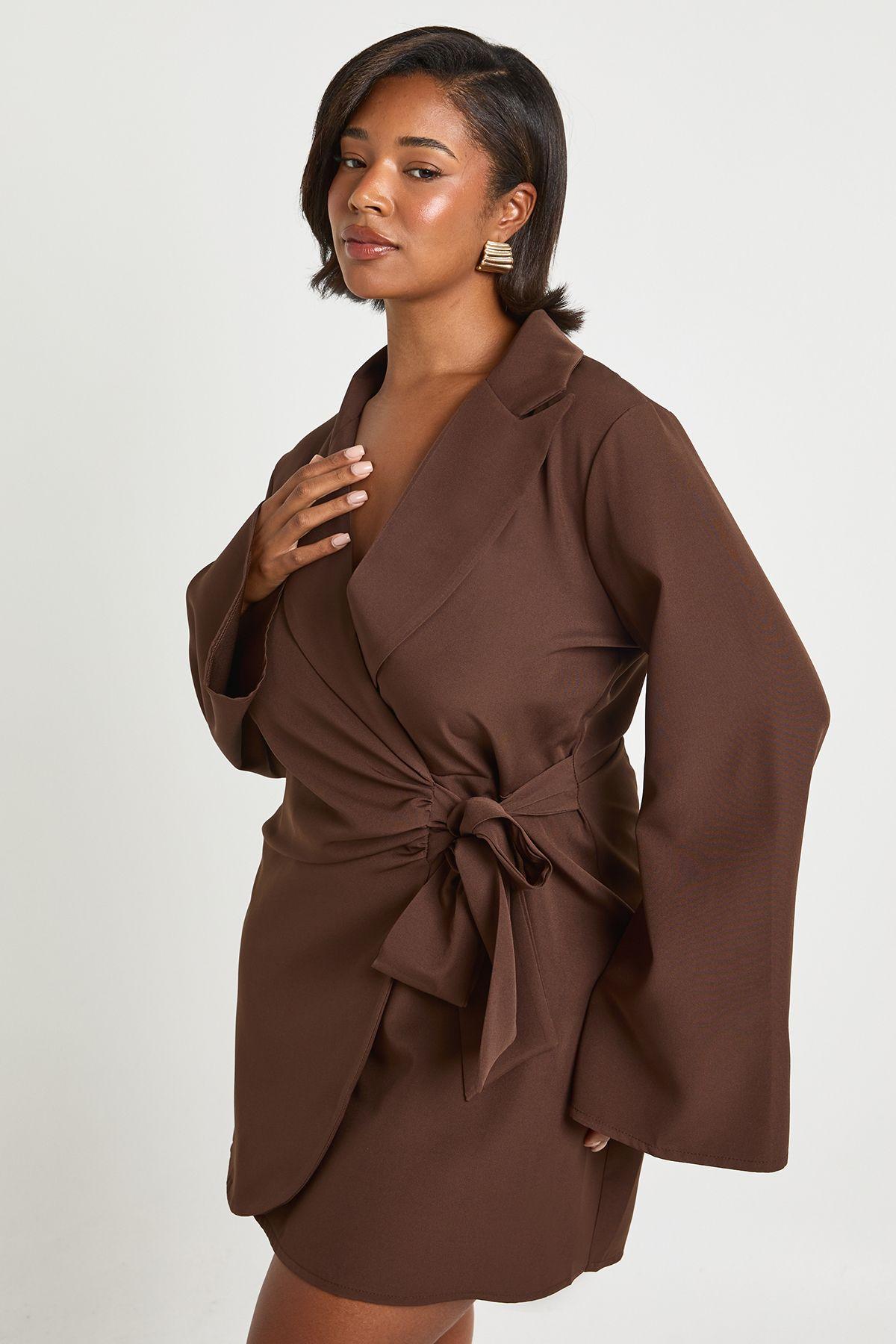 Plus Tie Waist Tailored Blazer Dress by BOOHOO