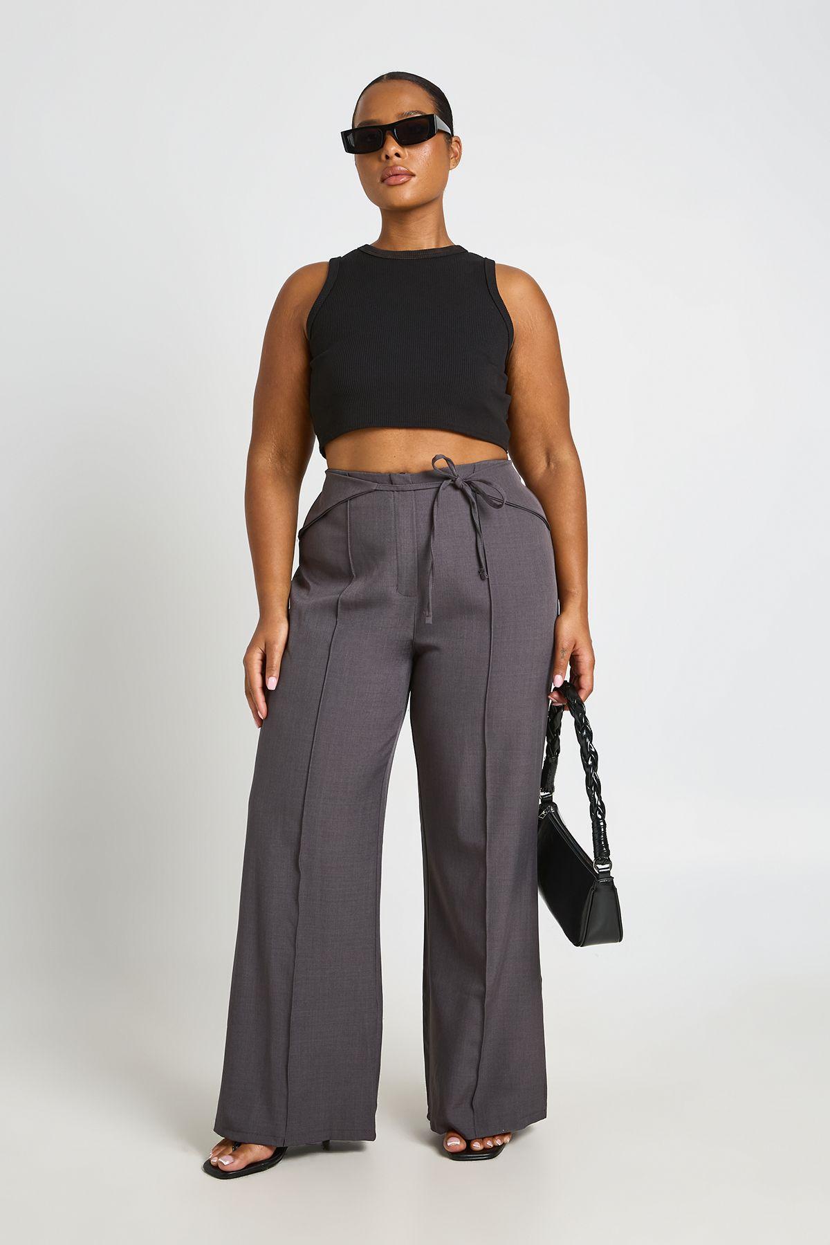 Plus Tie Waist Tailored Trouser by BOOHOO