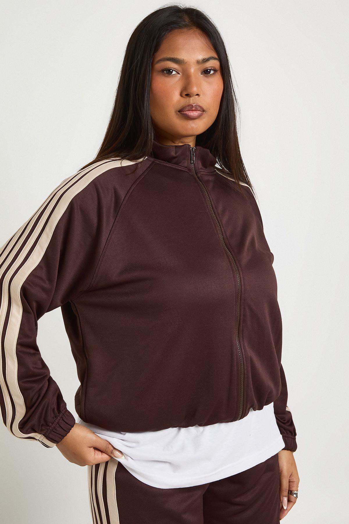 Plus Tricot Side Stripe Zip Up Jacket by BOOHOO