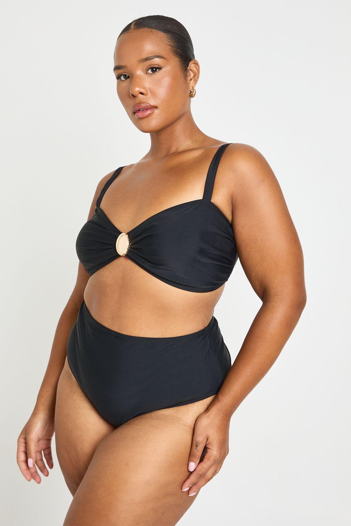 Plus Trim Detail Bikini Top & High Waist Brief Set by BOOHOO