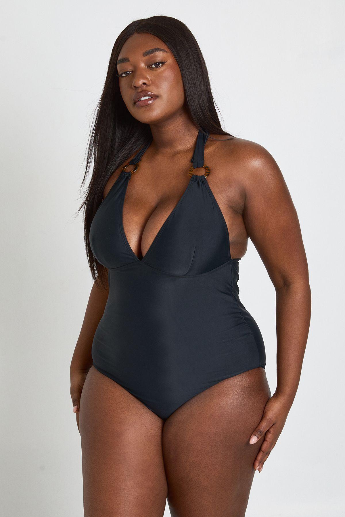 Plus Trim Detail Plunge Swimsuit by BOOHOO