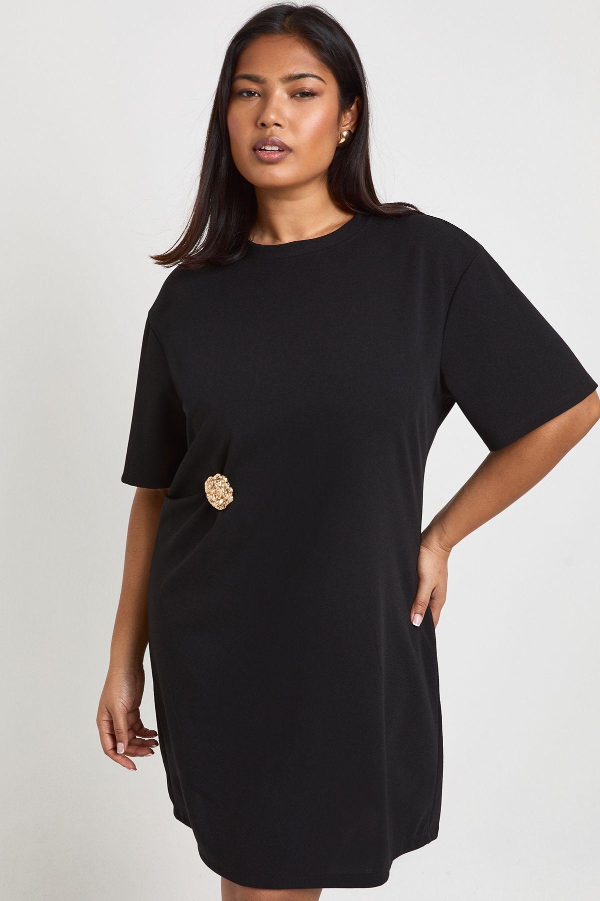 Plus Trim Detail Woven T-Shirt Dress by BOOHOO