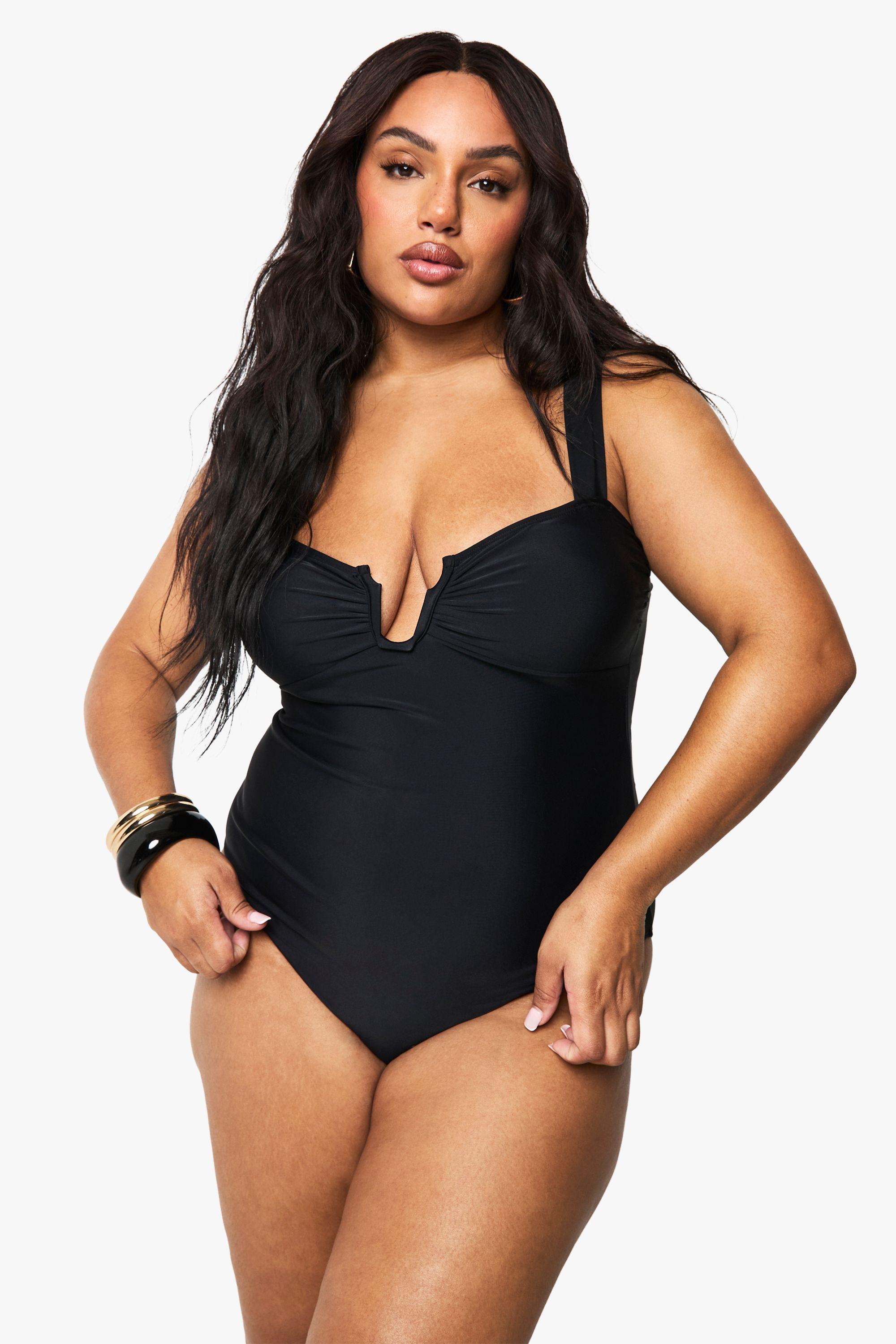 Plus Tummy Control Ruched Front Swimsuit by BOOHOO