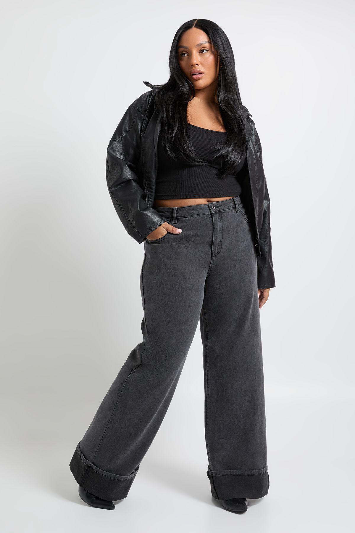 Plus Turn Up Straight Leg Jean by BOOHOO