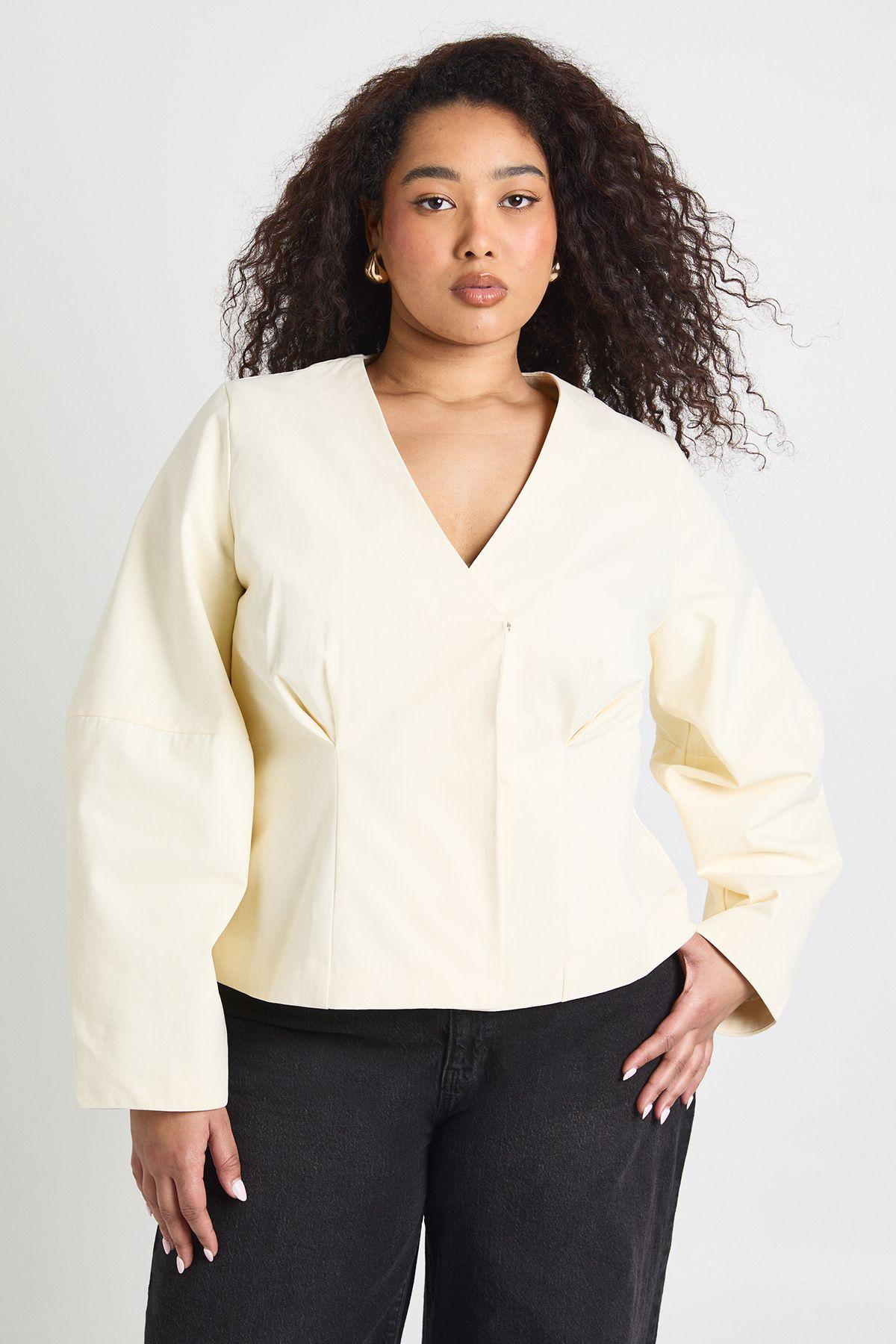 Plus Twill Balloon Sleeve Ciniched Blazer by BOOHOO