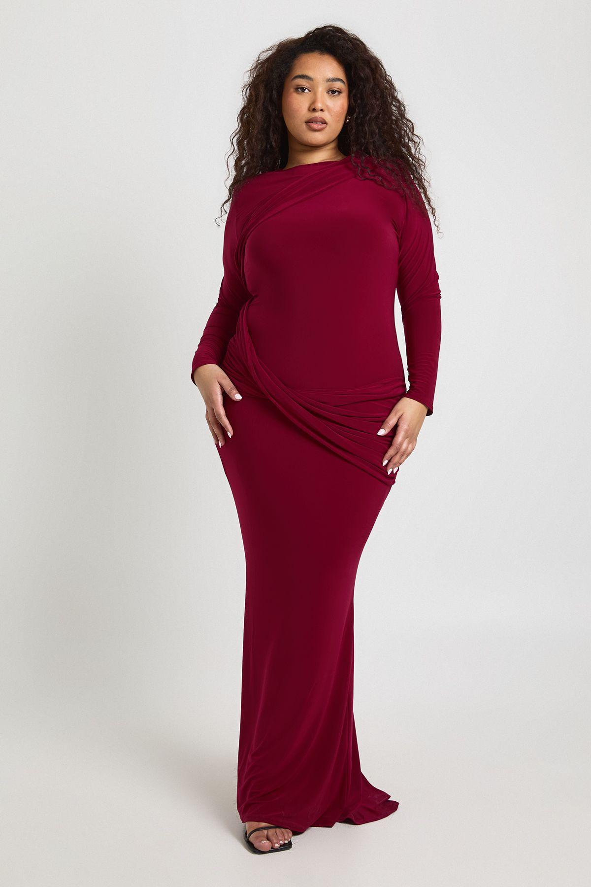 Plus Twist Detail Long Sleeve Maxi Dress by BOOHOO