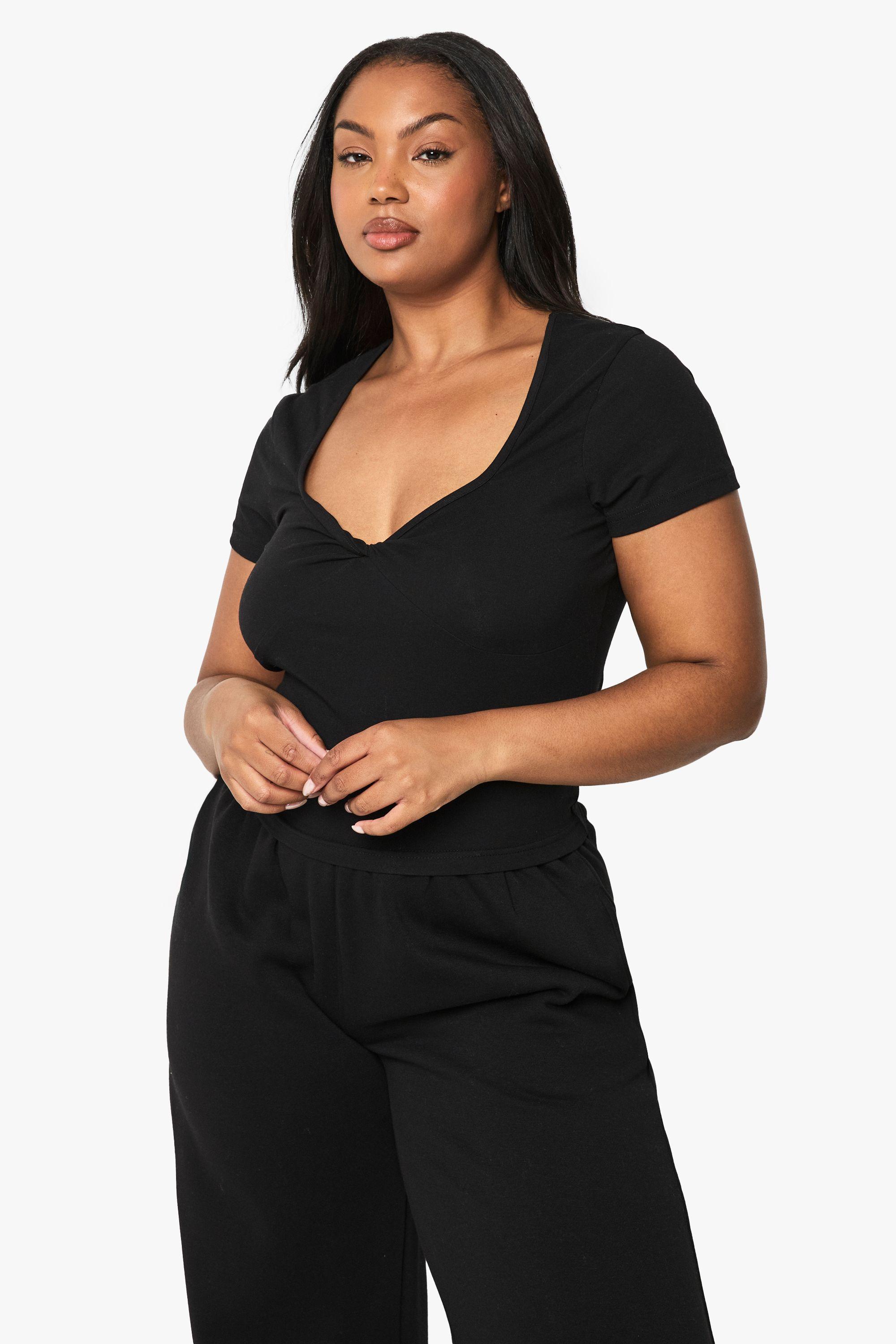 Plus Twist Front Sweetheart Neckline Cap Sleeve Top by BOOHOO