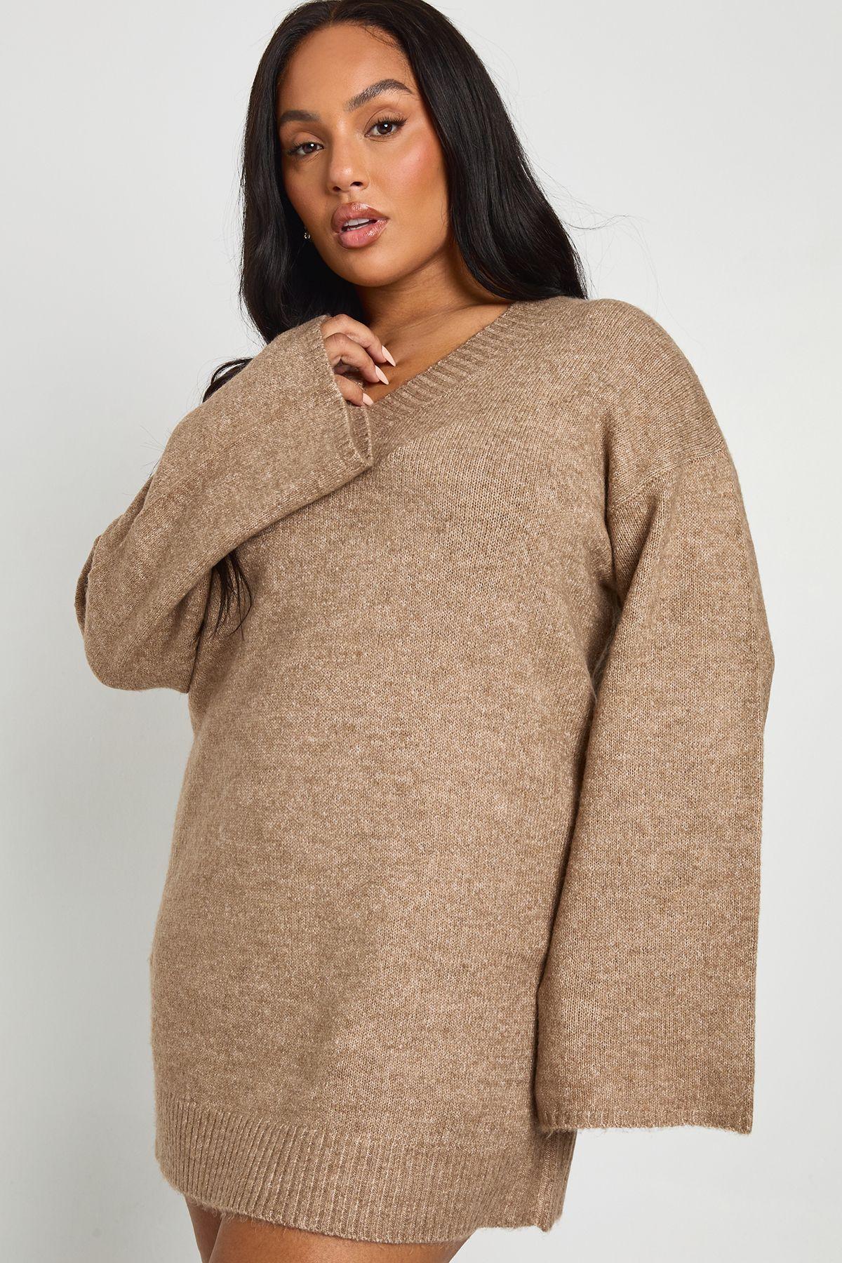 Plus V Neck Jumper Dress by BOOHOO