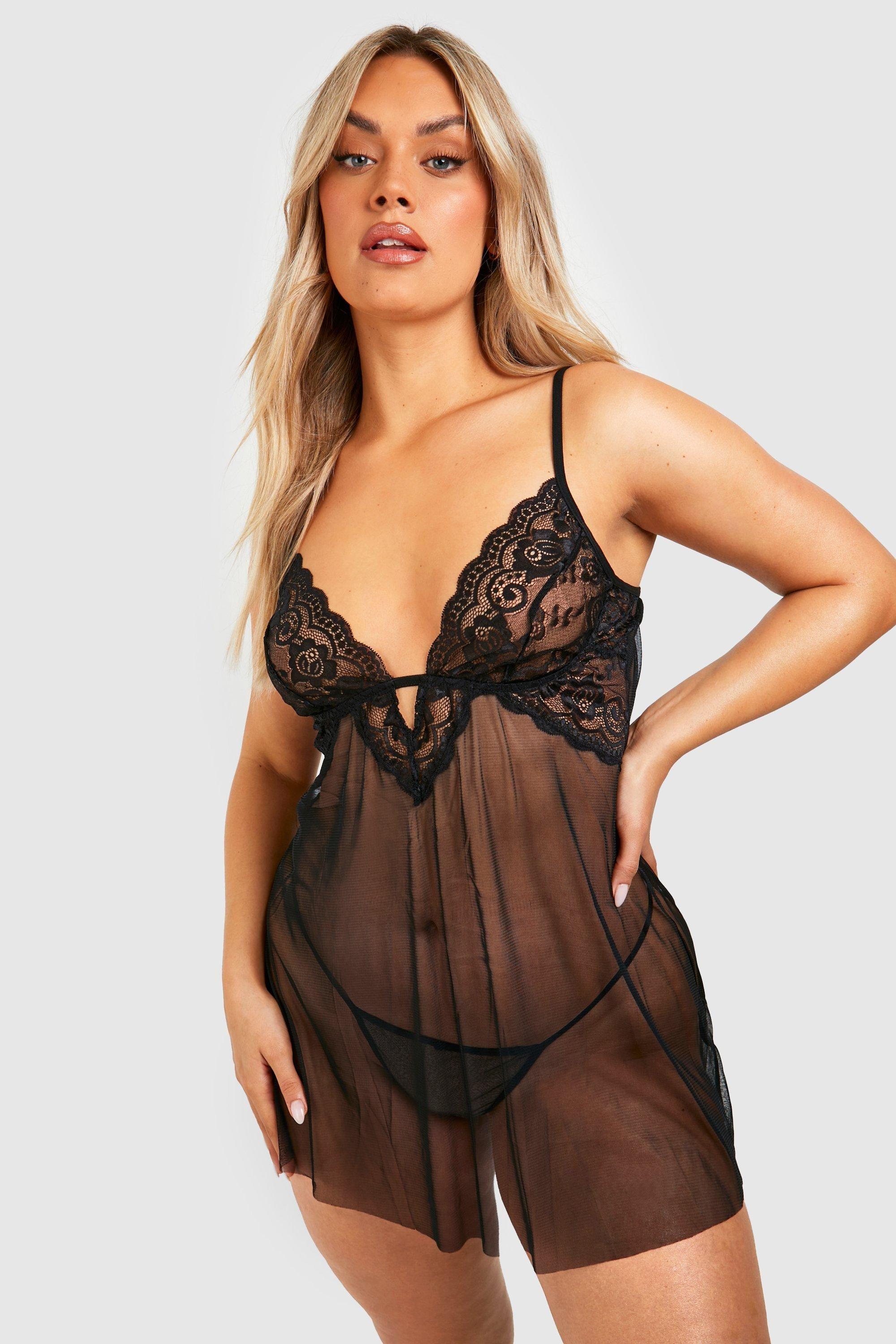 Plus V Plunge Lace Babydoll by BOOHOO