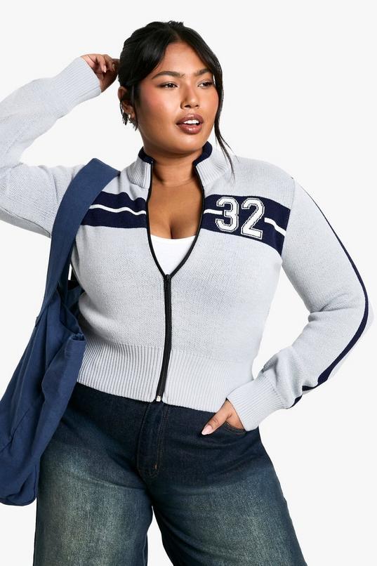 Plus Varsity Zip Through Cardigan by BOOHOO
