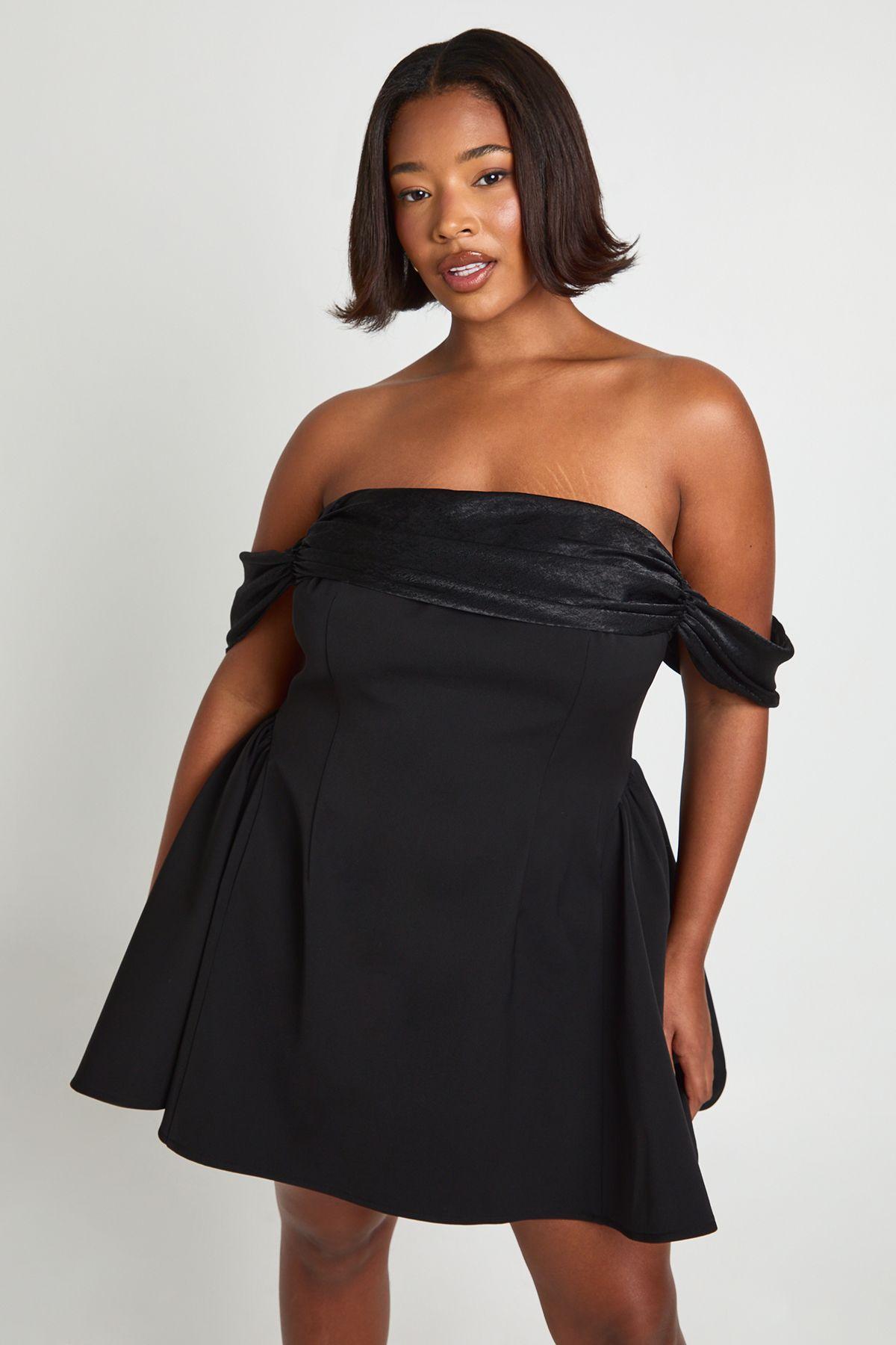 Plus Velvet Bardot Mini Dress by BOOHOO